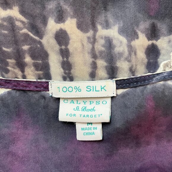 Calypso St. Barth for Target Size M Silk Tie Dye Blouse Lace 3/4 Sleeves Boho - Picture 2 of 13